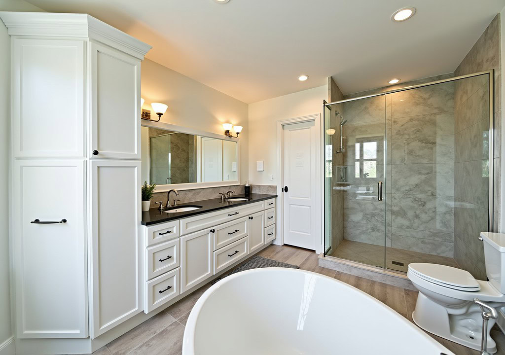 Modern bathroom design with shower and vanity